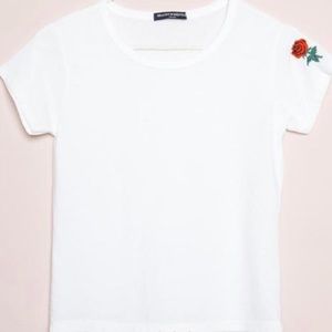 Brandy Melville White Baby Tee with Rose Embroidery